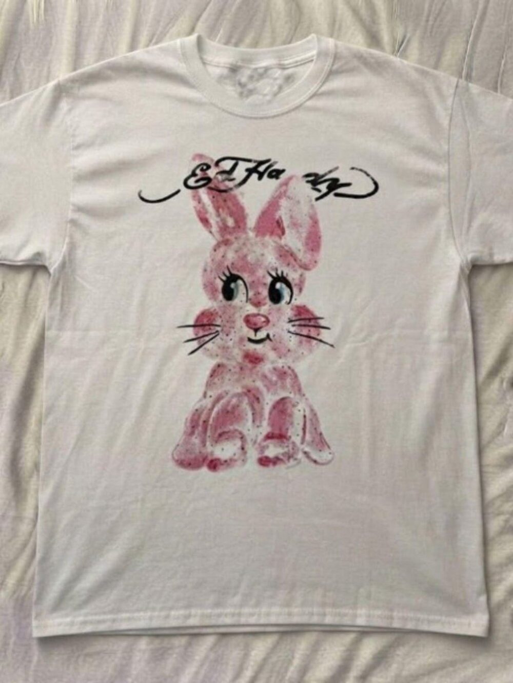 Pink Bunny Graphic T-Shirt – Cute Playful White Tee